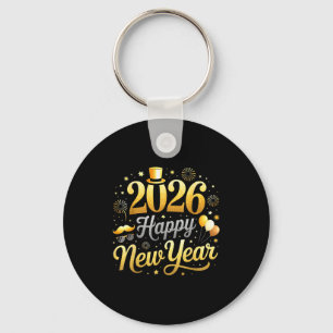 Happy New Year Party 2026 Funny Balloon Family Mat Keychain