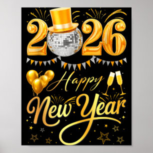 Happy New Year Party 2026 Funny Balloon Family Mat Poster