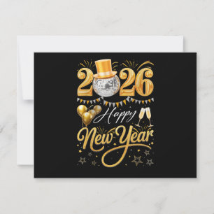 Happy New Year Party 2026 Funny Balloon Family Mat Thank You Card