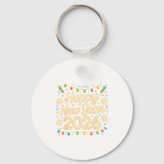 Happy New Year Party 2026 Retro Firework Christmas Keychain (Front)