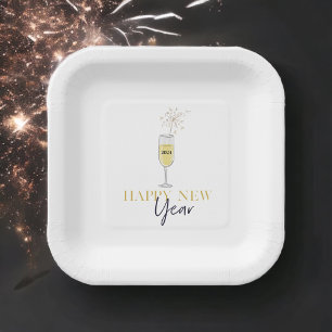 Happy New Year Party Champagne Sparkler  Paper Plate