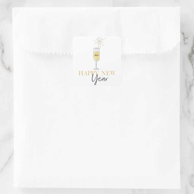 Happy New Year Party Champagne Sparkler  Square Sticker (Bag)