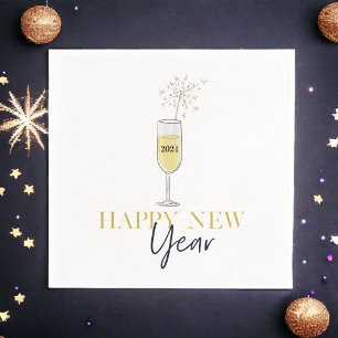 Happy New Year Party Champagne Sparkler Year Napkin
