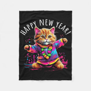 Happy New Year Party Dancing Cat Design Fleece Blanket