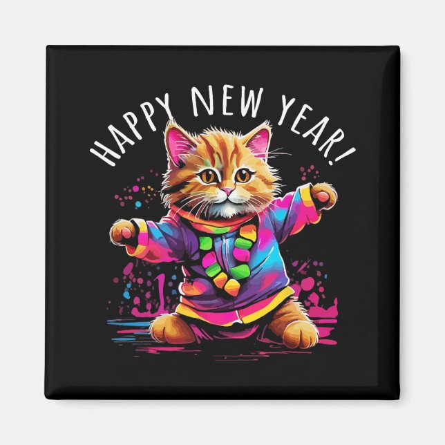 Happy New Year Party Dancing Cat Design  Magnet (Front)