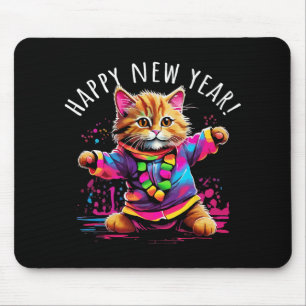 Happy New Year Party Dancing Cat Design  Mouse Pad