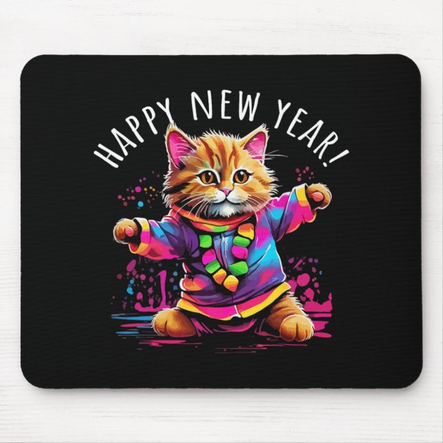 Happy New Year Party Dancing Cat Design  Mouse Pad (Front)