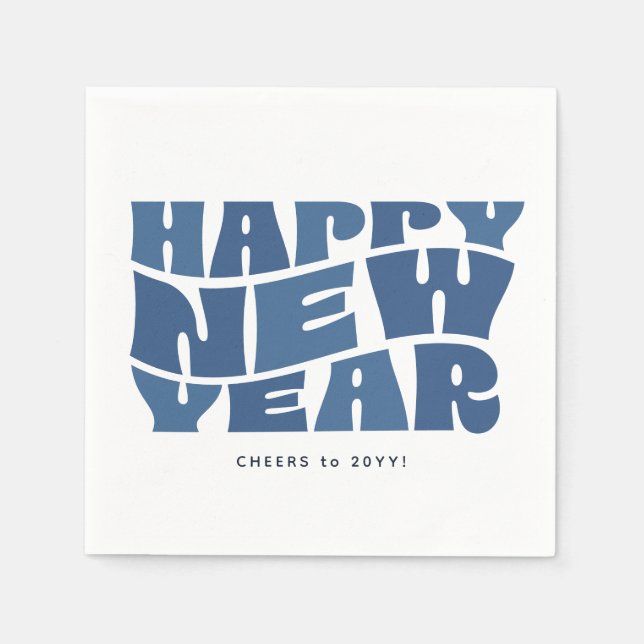 Happy New Year party fun trendy retro blue Napkin (Front)