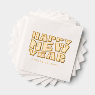 Happy New Year party fun trendy retro gold Foil Napkins
