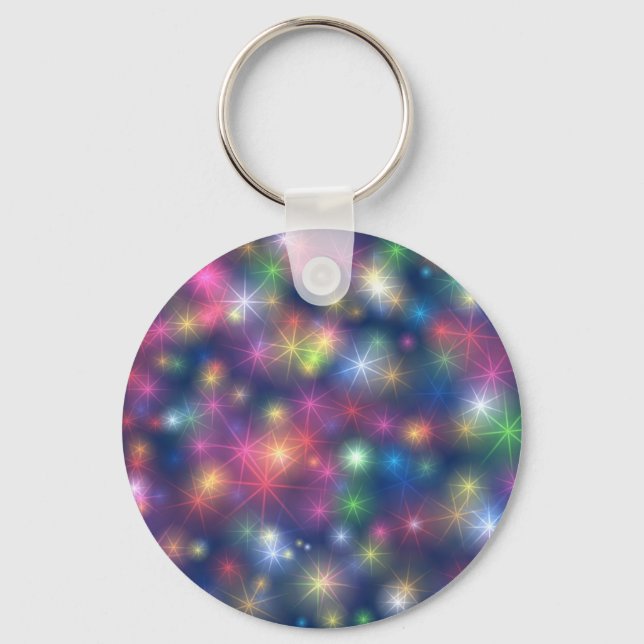 Happy New Year Party Glitter Stars Keychain (Front)