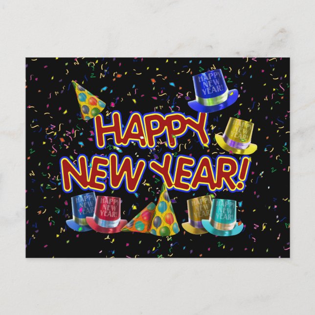 Happy New Year Party Hats Holiday Postcard (Front)