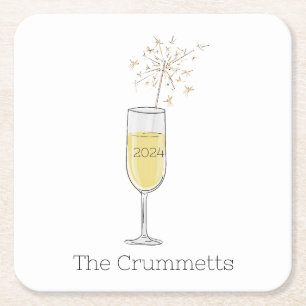 Happy New Year Party Holiday Champagne Custom Square Paper Coaster