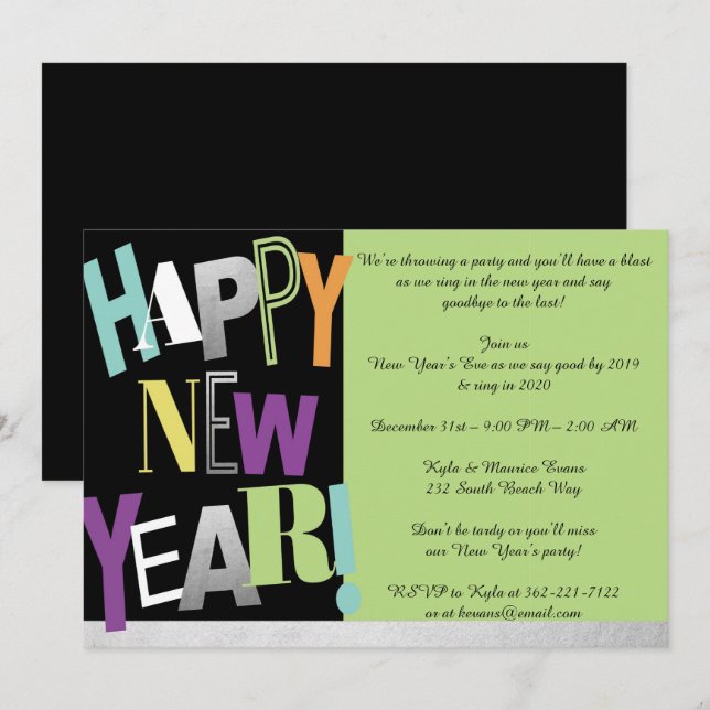 Happy New Year Party Invitation (Front/Back)