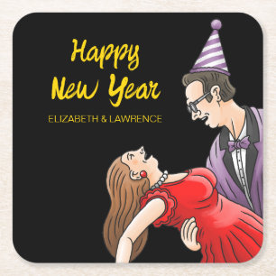 Happy New Year Party Square Paper Coaster