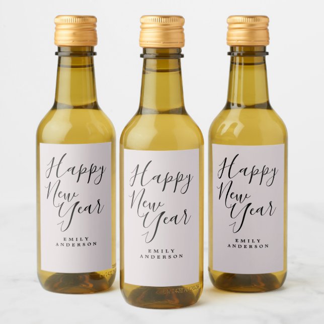 Happy New Year Pastel Purple Personalized Party Wine Label (Bottles)