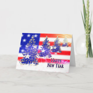 Happy New Year - PATRIOTIC -FLAG/TREES Holiday Card