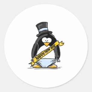 Happy New Year Penguin Classic Round Sticker