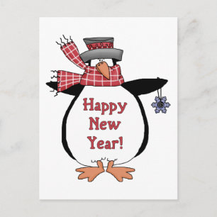 Happy New Year Penguin Holiday Postcard
