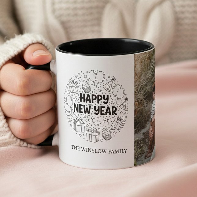 Happy New Year  Personalized Family Name Photo Mug (Créateur téléchargé)