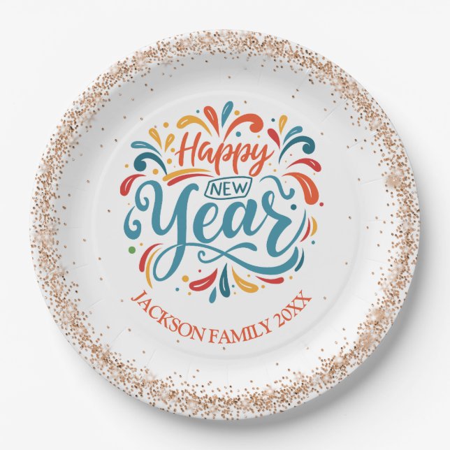 Happy New Year Personalized Paper Plate (Front)