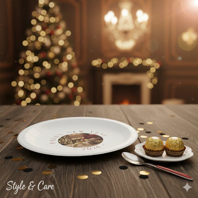 Happy New Year Personalized Photo Text Paper Plate (Happy New Year Personalized Photo Text Paper Plates)