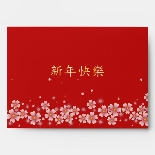 "Happy New Year" Personalized Red Chinese Hong Bao Envelope (Front)