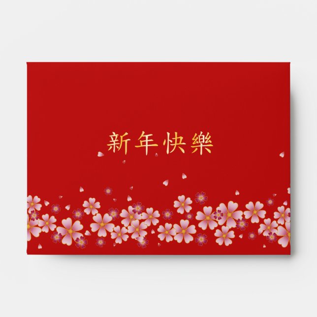 "Happy New Year" Personalized Red Chinese Hong Bao Envelope (Front)