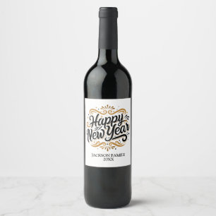 Happy New Year Personalized Wine Label