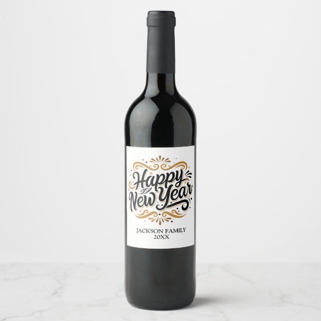 Happy New Year Personalized Wine Label (Front)