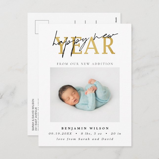 Happy New Year Photo Birth Holiday Postcard (Front/Back)