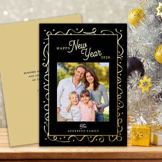 Happy New Year Photo Message Script Gold Foil Holiday Card