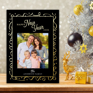 Happy New Year Photo Script Gold Foil Foil Holiday Card