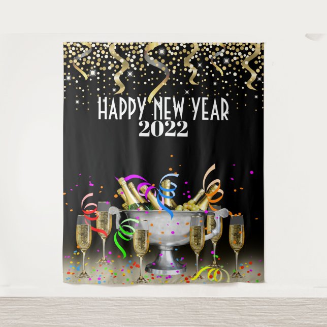 Happy New Year Photobooth backdrop Tapestry (Front)