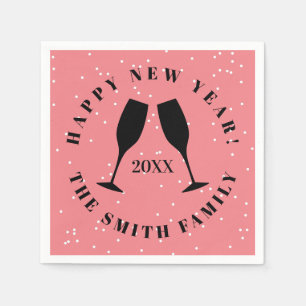 Happy New Year pink champagne flute cheers custom Napkin