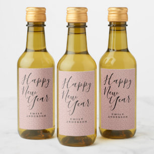 Happy New Year Pink Glitter Personalized Party Wine Label