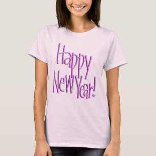 Happy New Year Pink Text T-Shirt