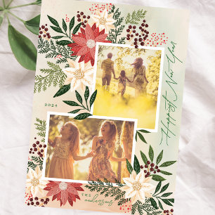 Happy New Year Poinsettia Multi Photo  Holiday Card