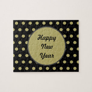 Happy New Year Polka Dot Jigsaw Puzzle (Black)