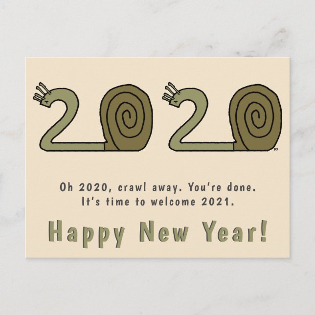 Happy New Year Postcard 2021 Funny New Years Snail (Front)