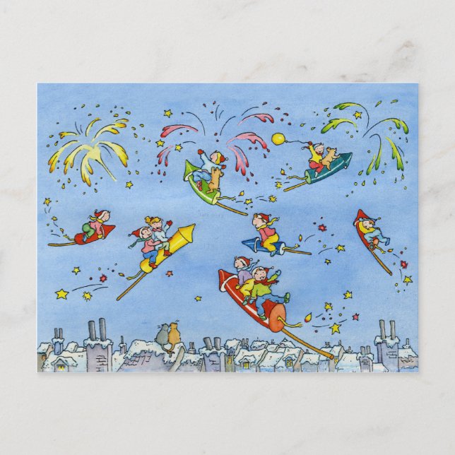 Happy New Year Postcard "Little Rockets" (Front)