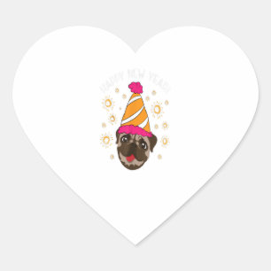 Happy New Year Pug Dog Breed Pup Sparkle Fireworks Heart Sticker