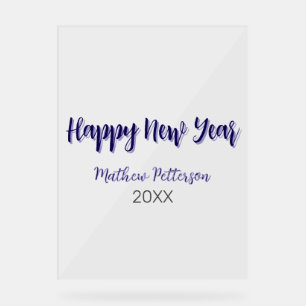 Happy new year purple black add name year simple acrylic sign