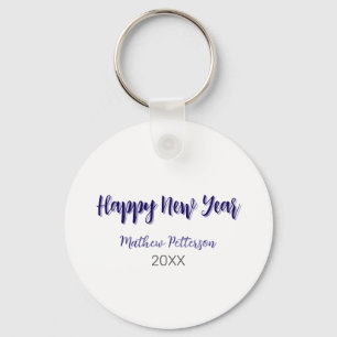 Happy new year purple black add name year simple keychain