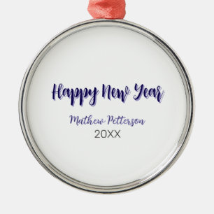 Happy new year purple black add name year simple  metal ornament