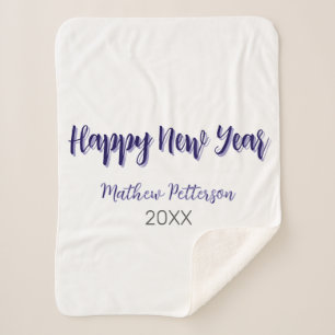 Happy new year purple black add name year simple  sherpa blanket