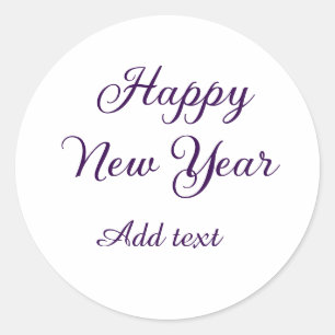 Happy new year purple calligraphy simple minimal  classic round sticker
