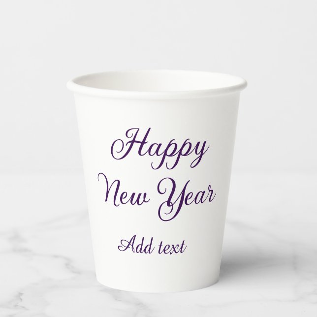 Happy new year purple calligraphy simple minimal  paper cups (Front)
