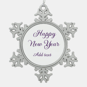 Happy new year purple calligraphy simple minimal  snowflake pewter christmas ornament
