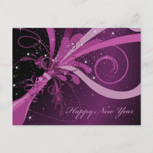 Happy New Year Purple Champagne Postcard