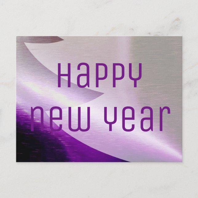 Happy New Year Purple Silver Christmas Tree Holiday Postcard (Front)